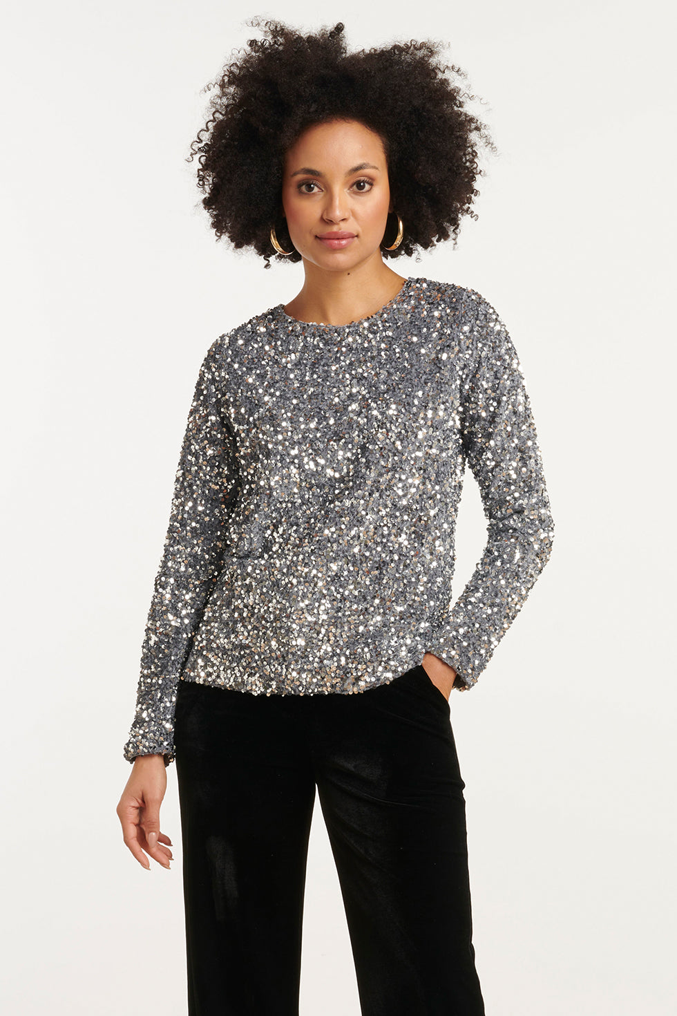25784 – Pailletten TOp Met Satijnen Strik op De Rug | Silver