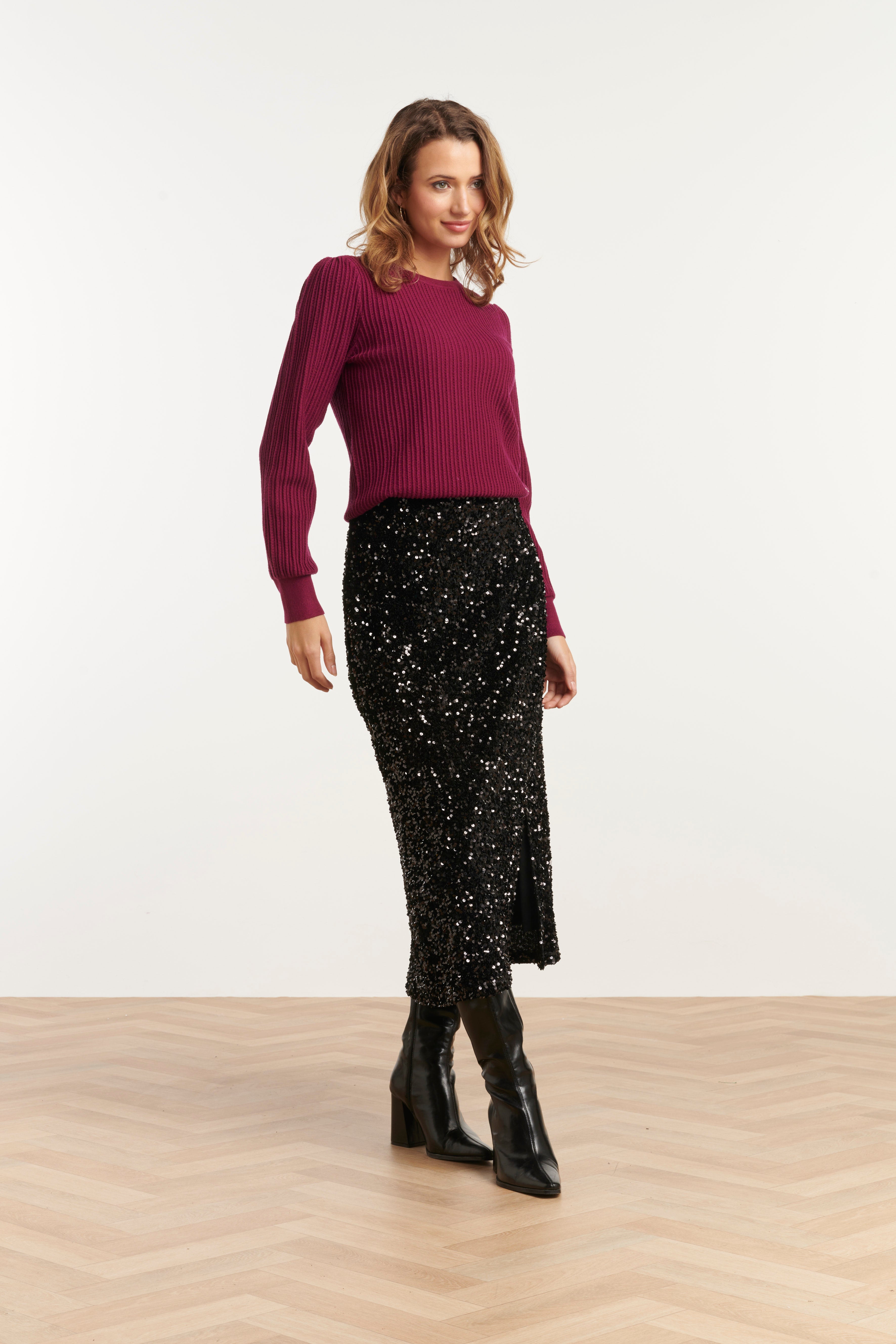 25785 – Pailletten Midi-Rok | Black