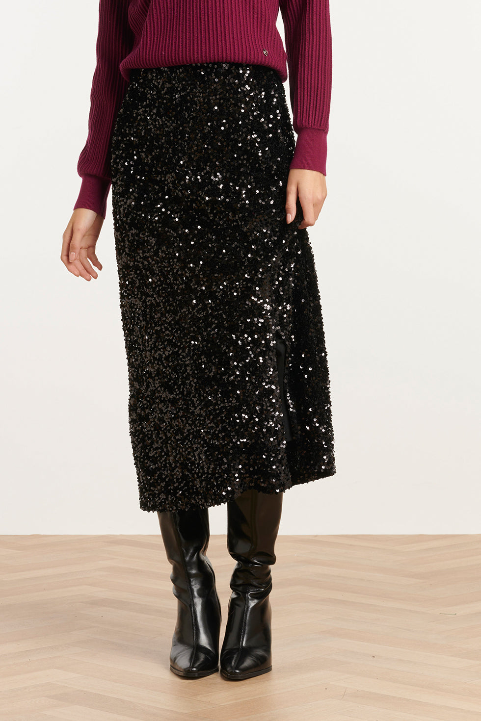 25785 – Pailletten Midi-Rok | Black