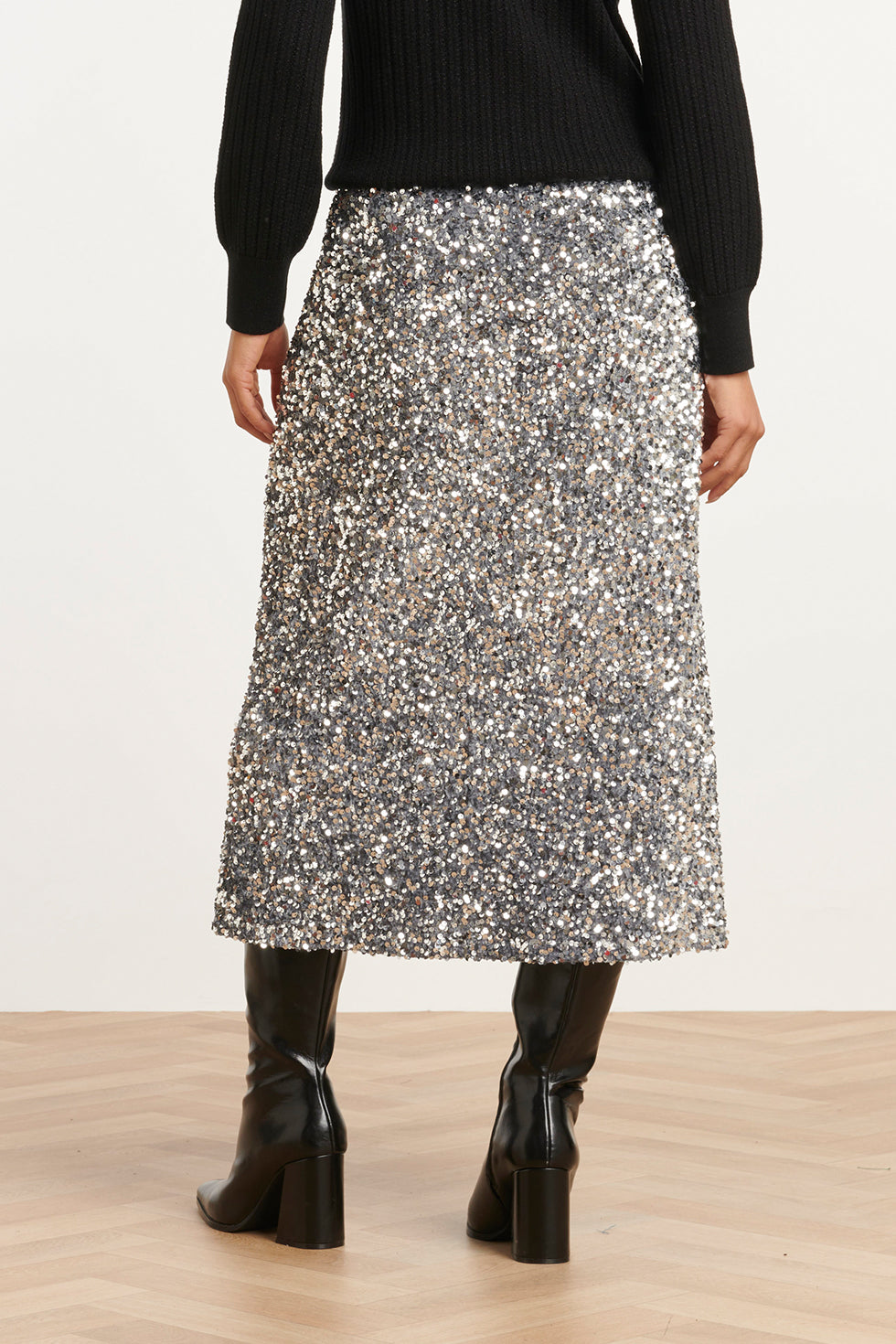 25785 – Pailletten Midi-Rok | Silver