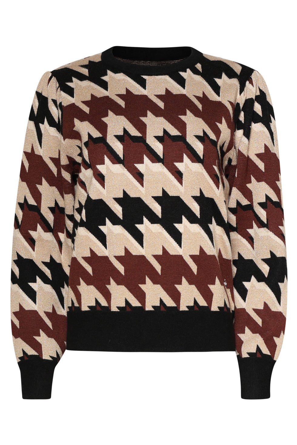 25787 – Knit Top Met Pied-De-Poule Motief | Sand - Muticolour