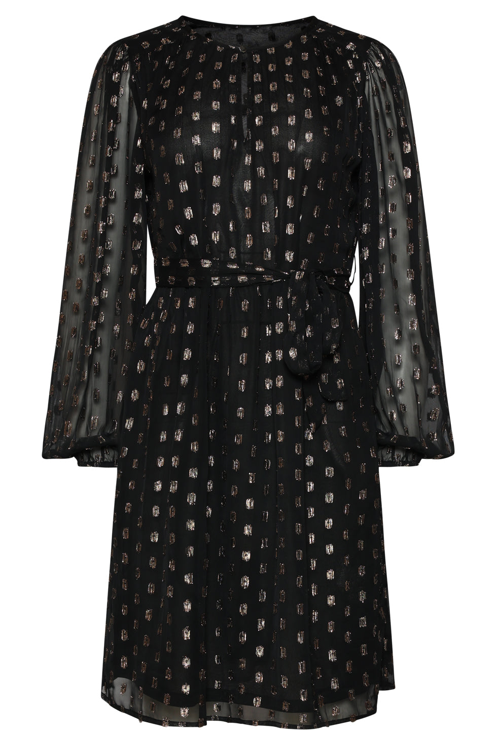 25790 – Chiffon Jurk Met Lurex Stippen In Black-Gold | Black - Gold