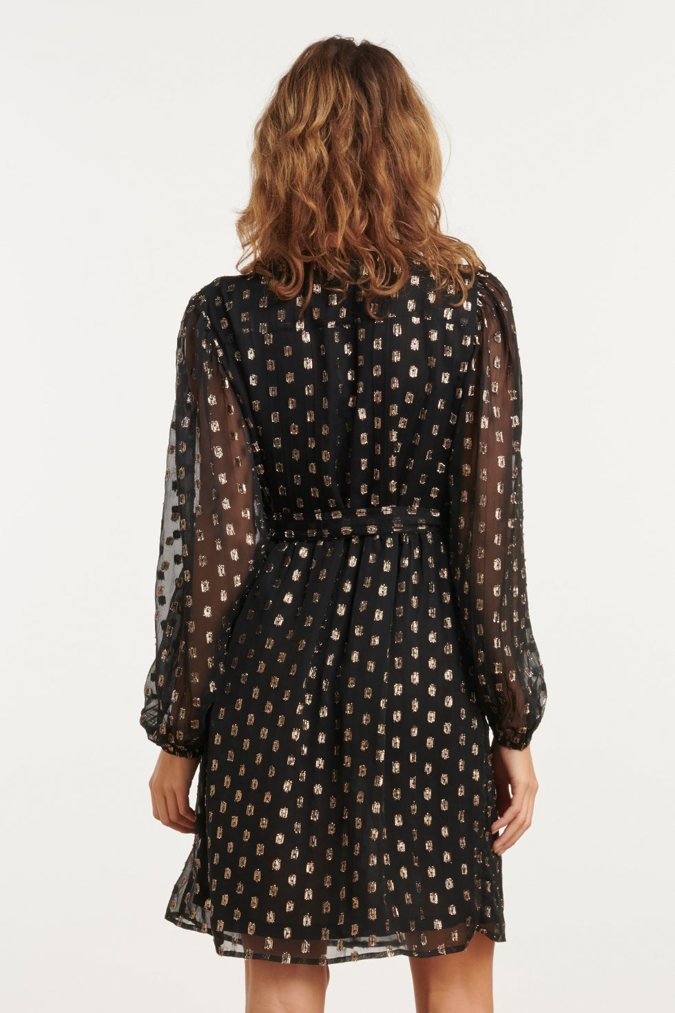 25790 – Chiffon Jurk Met Lurex Stippen In Black-Gold | Black - Gold