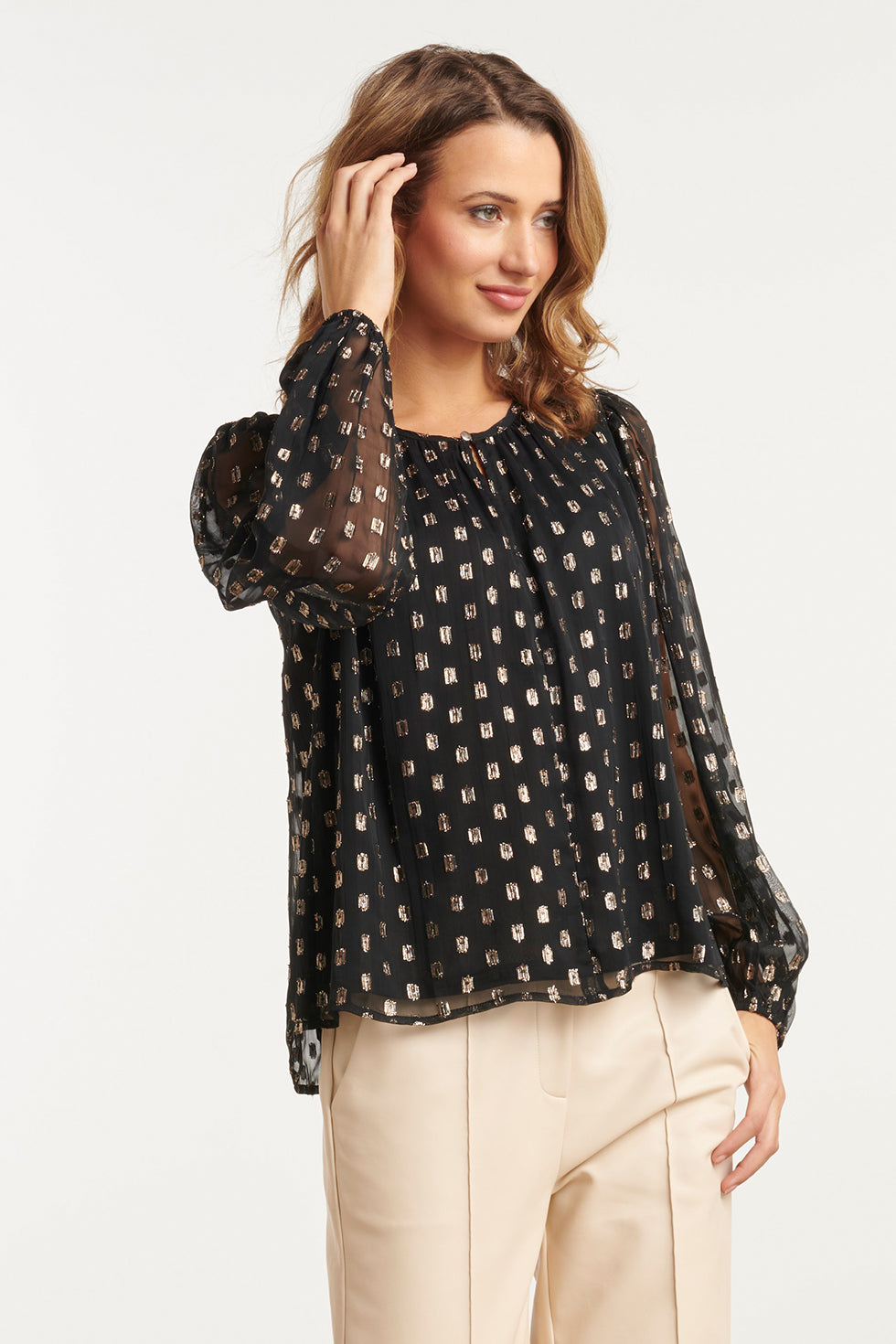 25791 – Smashed Lemon Top met lurex stippen in black-gold | Black - Gold