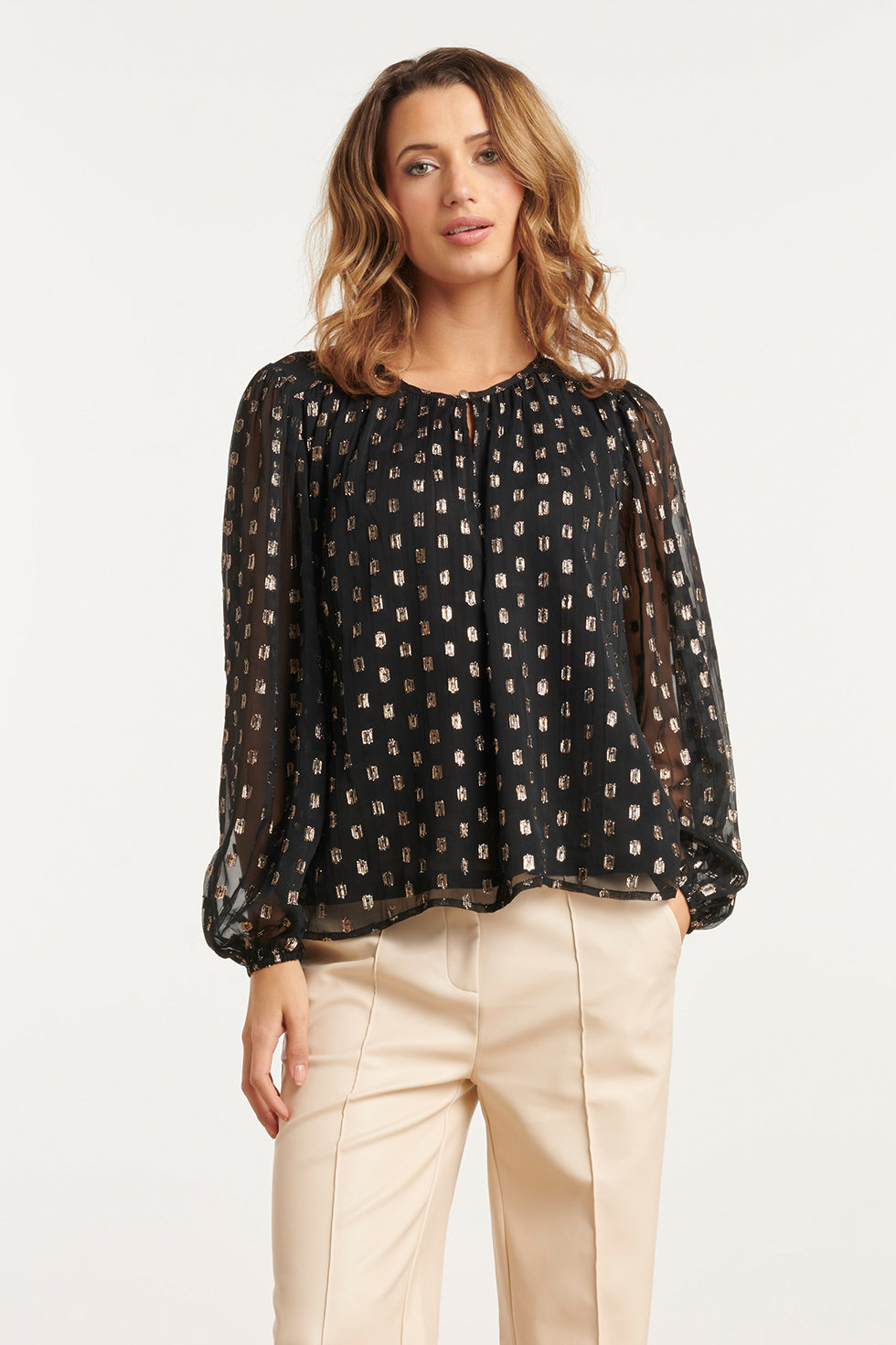 25791 – Top Met Lurex Stippen In Black-Gold | Black - Gold