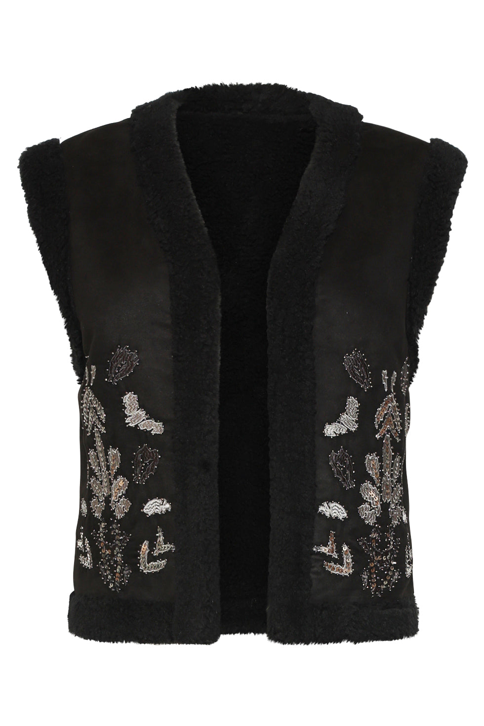 25794 – Gilet Met Handgeborduurde Details | Black - Silver