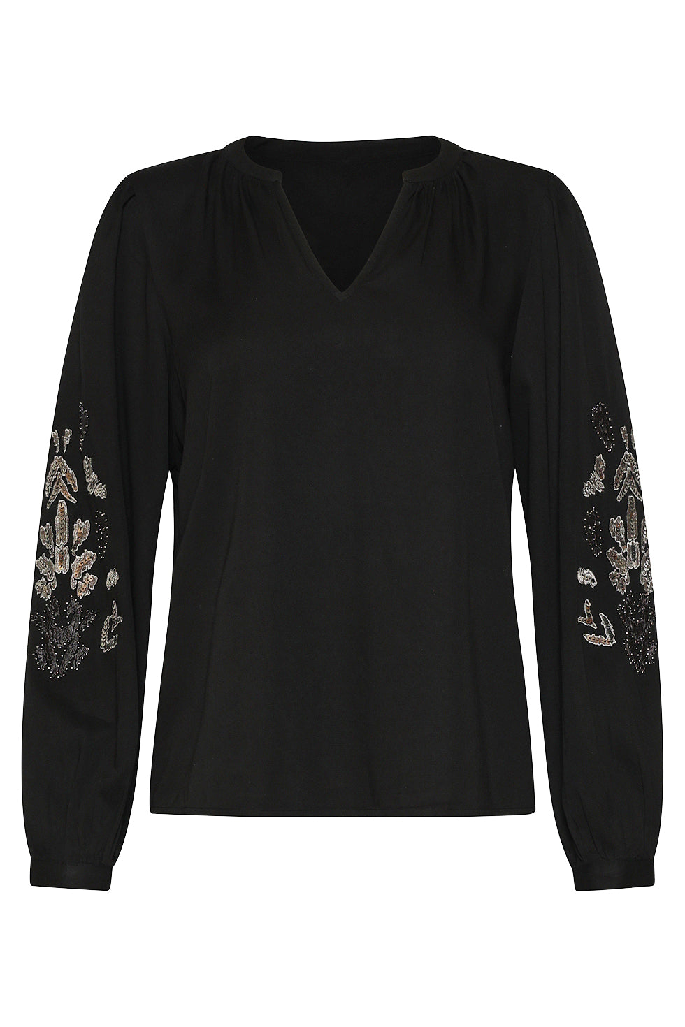 25795 – Top Met Handgeborduurde Mouwen | Black - Silver