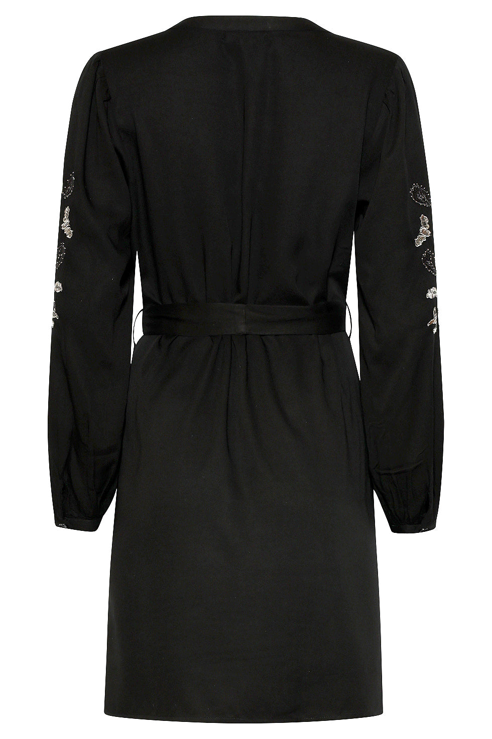 25796 – Jurk Met Handgeborduurde MouwEn en Ceintuur | Black - Silver