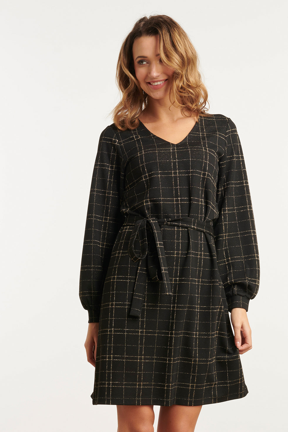 25799 – Jacquard Jurk Met Lurex En Ceintuur | Black - Gold