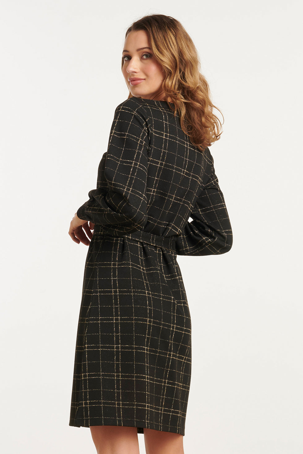 25799 – Jacquard Jurk Met Lurex En Ceintuur | Black - Gold