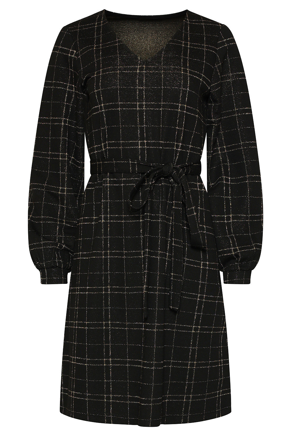 25799 – Jacquard Jurk Met Lurex En Ceintuur | Black - Gold