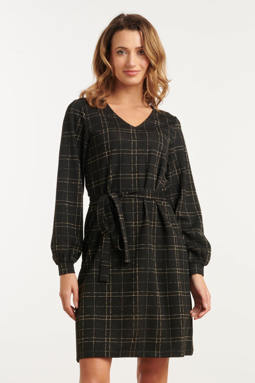 25799 – Jacquard Jurk Met Lurex En Ceintuur | Black - Gold