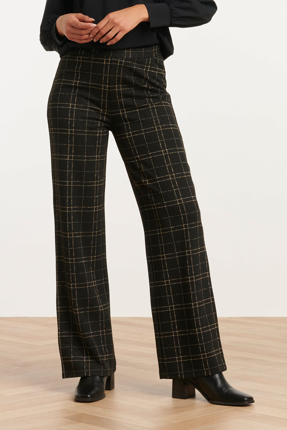 25800 – Smashed Lemon Jacquard pantalon met lurex | Black - Gold