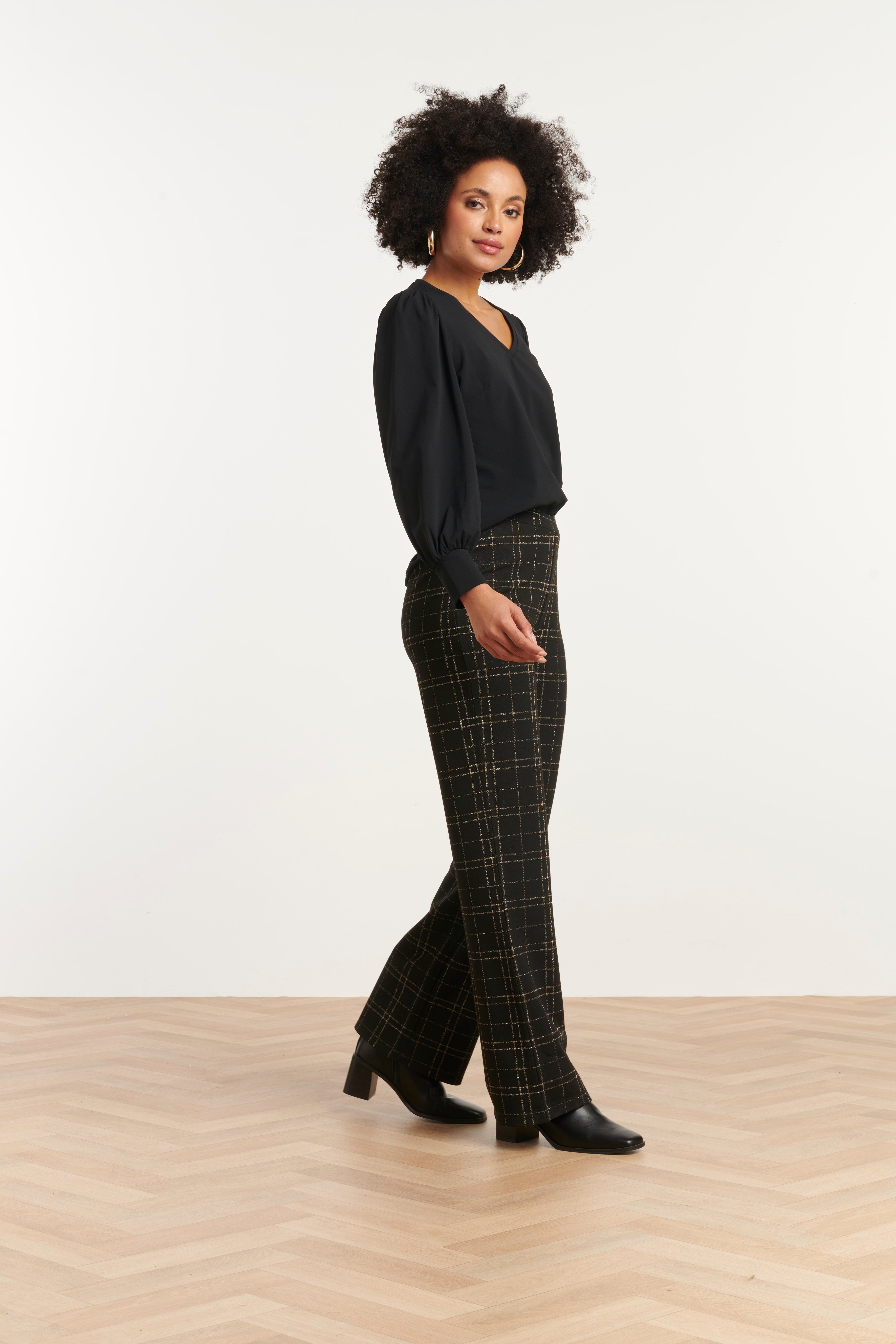 25800 – Smashed Lemon Jacquard pantalon met lurex | Black - Gold