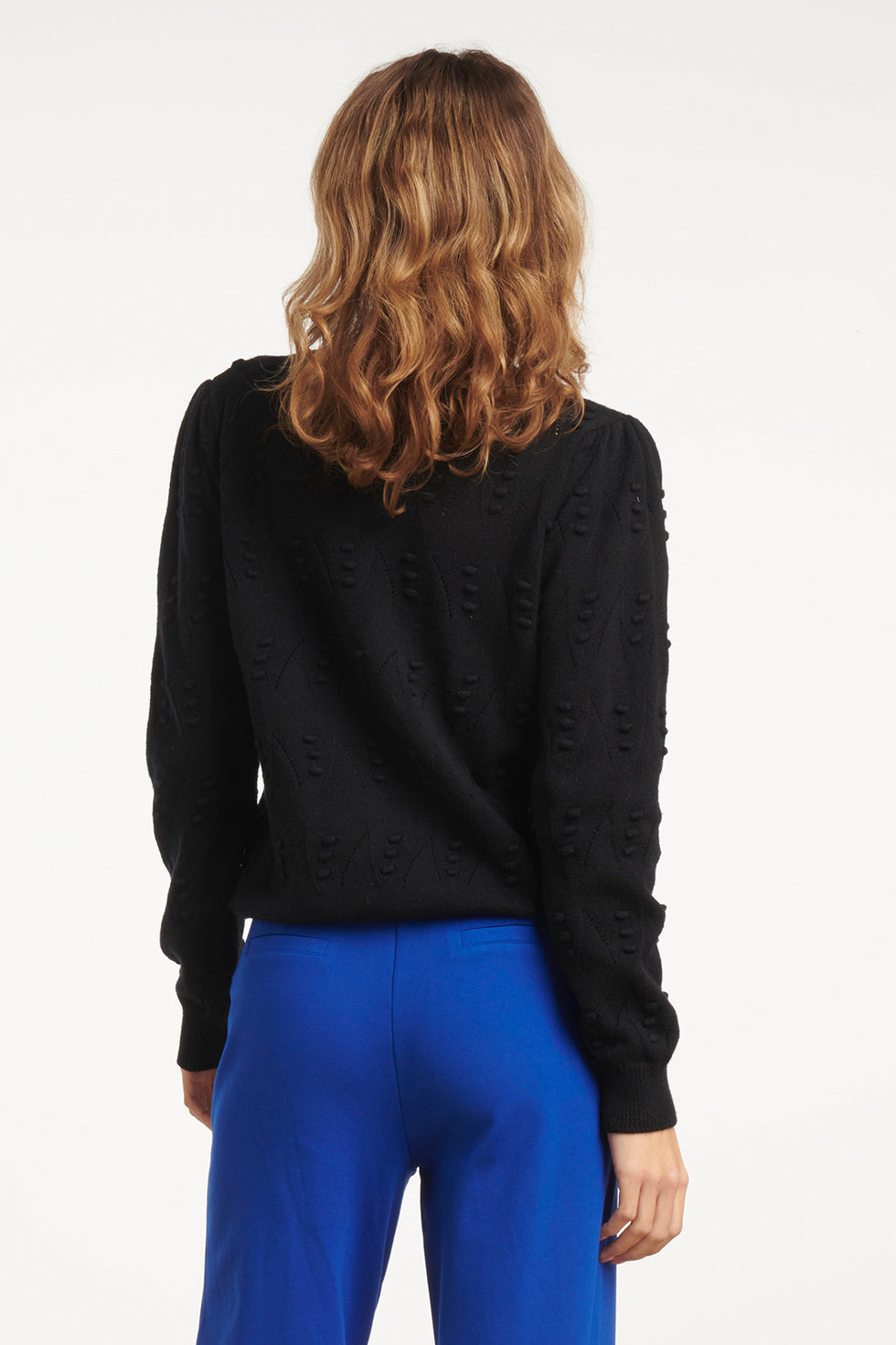 25810 – Made In Italy Gebreide Trui Met Bolletjesstructuur | Black