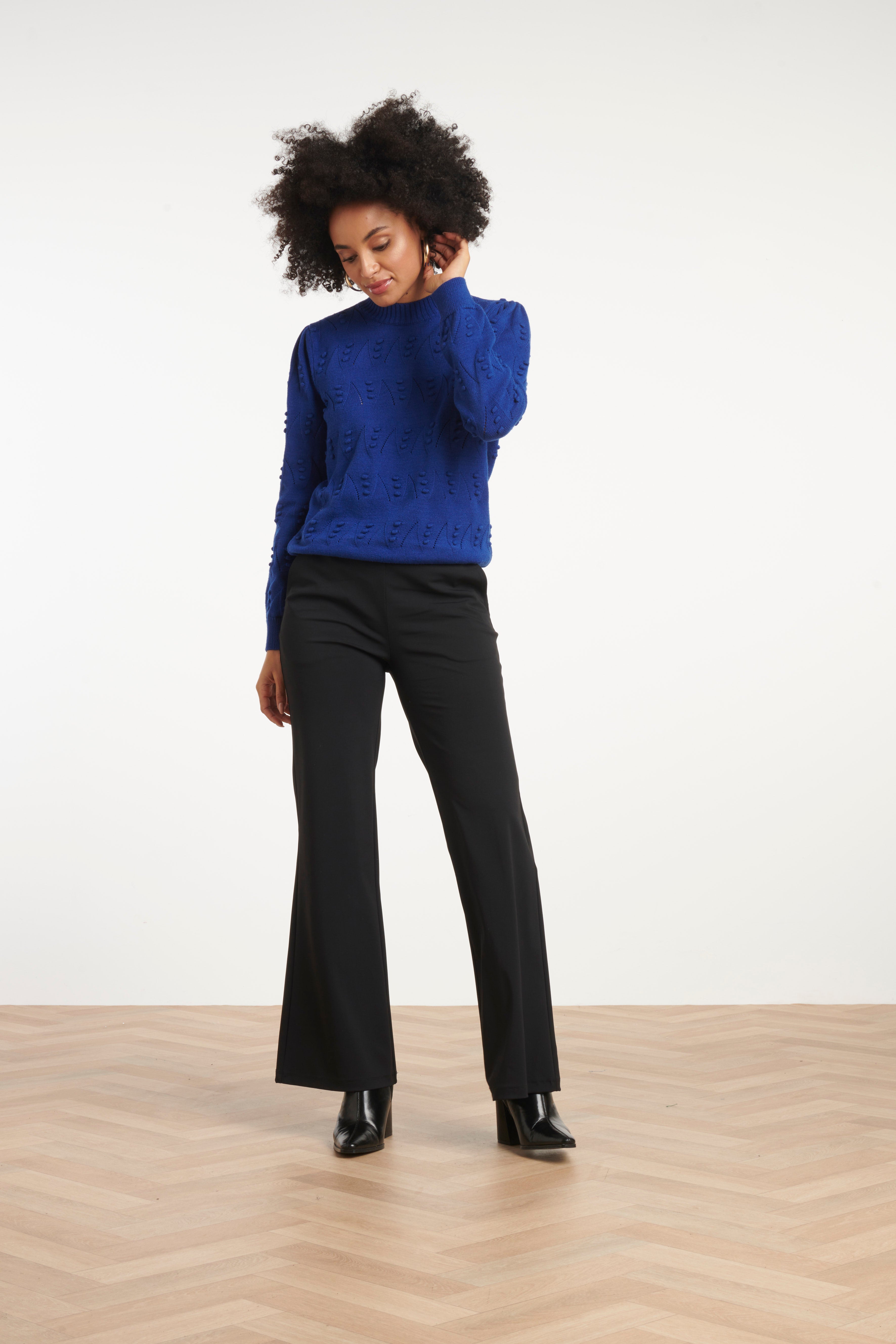 25810 – Made In Italy Gebreide Trui Met Bolletjesstructuur | Cobalt