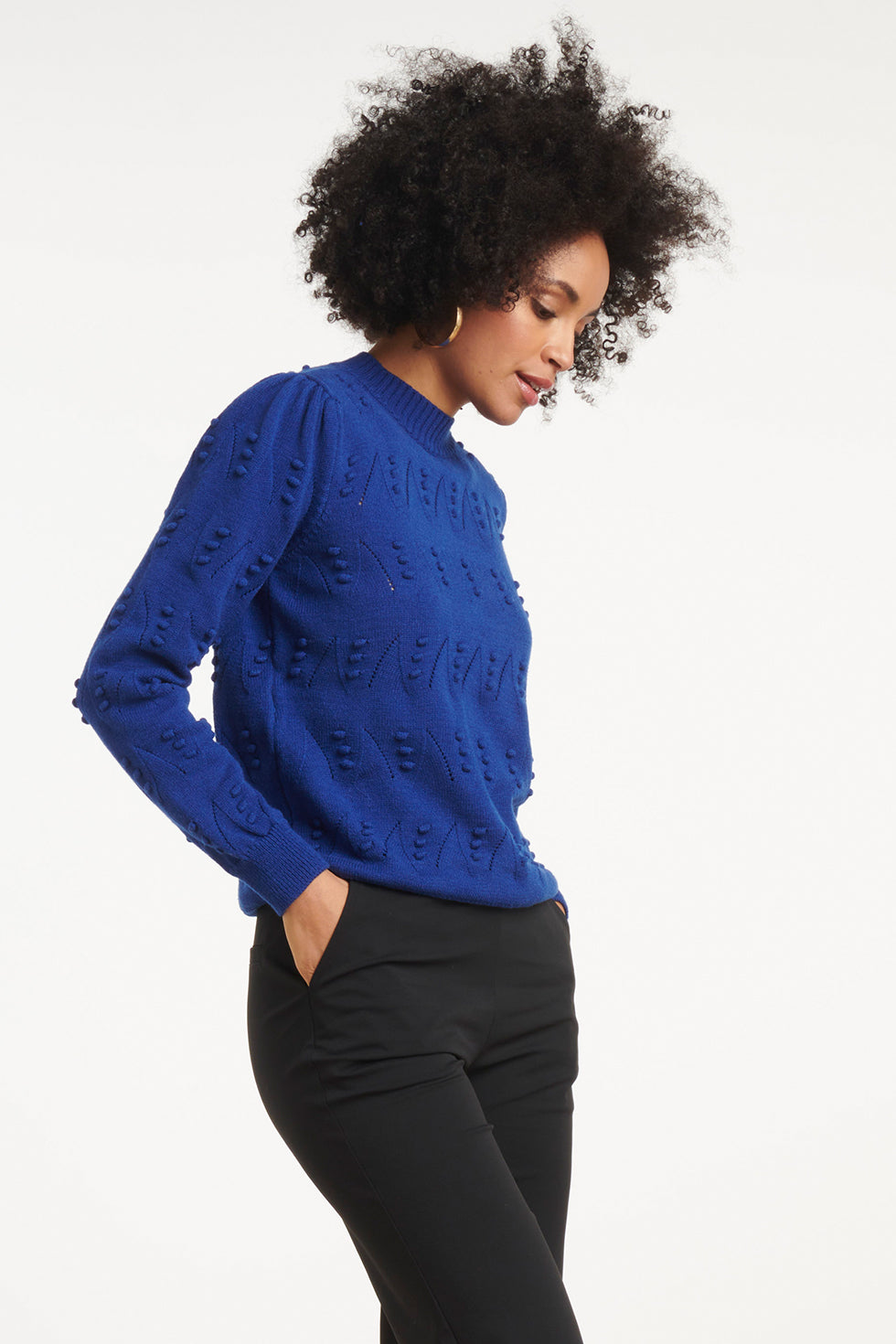 25810 – Made In Italy Gebreide Trui Met Bolletjesstructuur | Cobalt