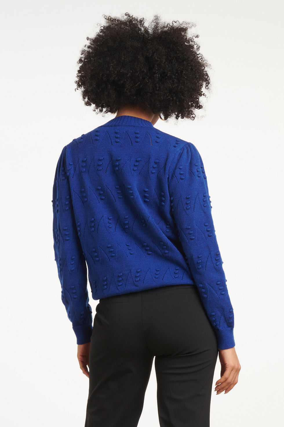 25810 – Made In Italy Gebreide Trui Met Bolletjesstructuur | Cobalt