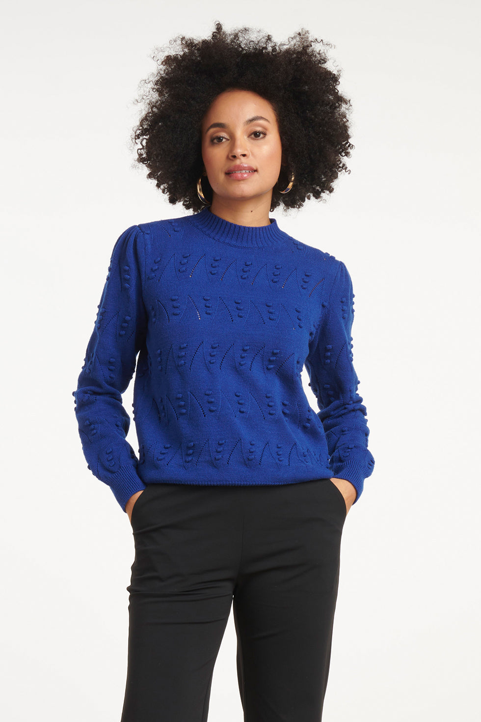 25810 – Made In Italy Gebreide Trui Met Bolletjesstructuur | Cobalt