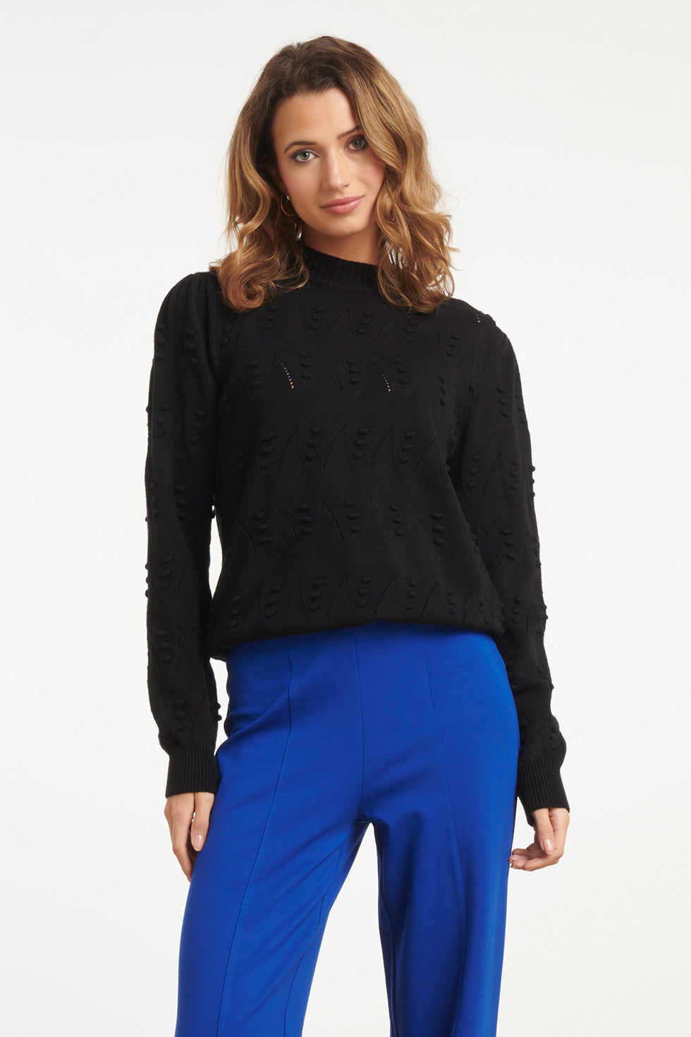 25810 – Smashed Lemon Made in Italy gebreide trui met bolletjesstructuur | Black