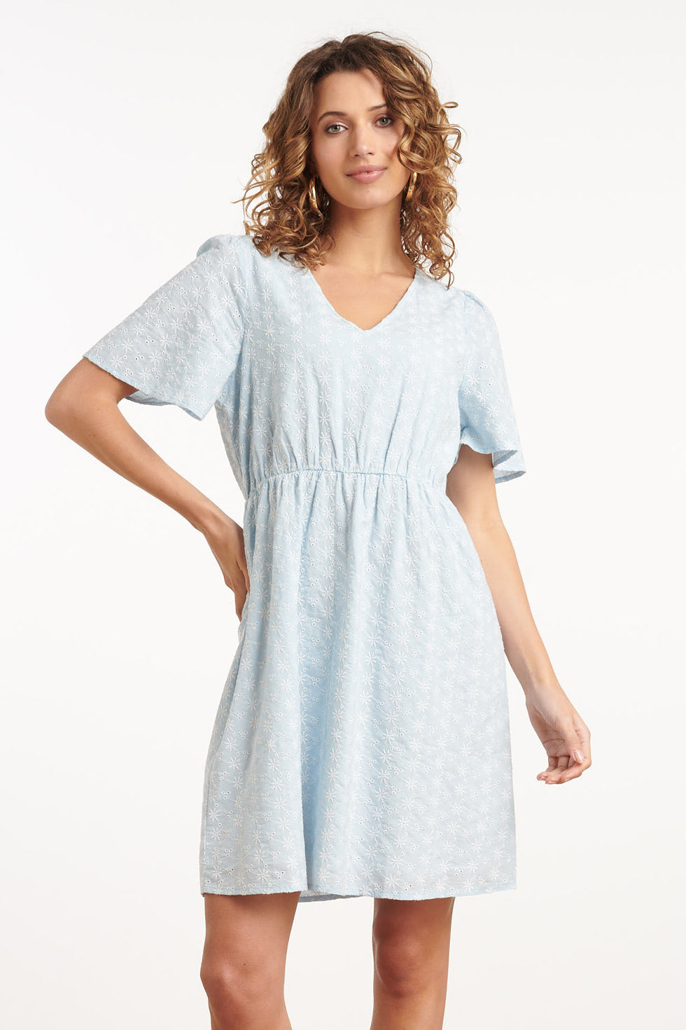 35005, Jurken | Light Blue-Off White