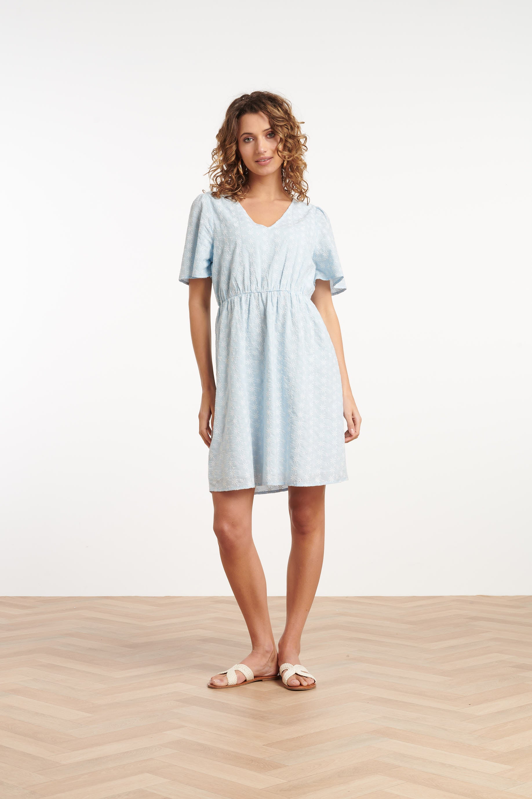 35005, Jurken | Light Blue-Off White