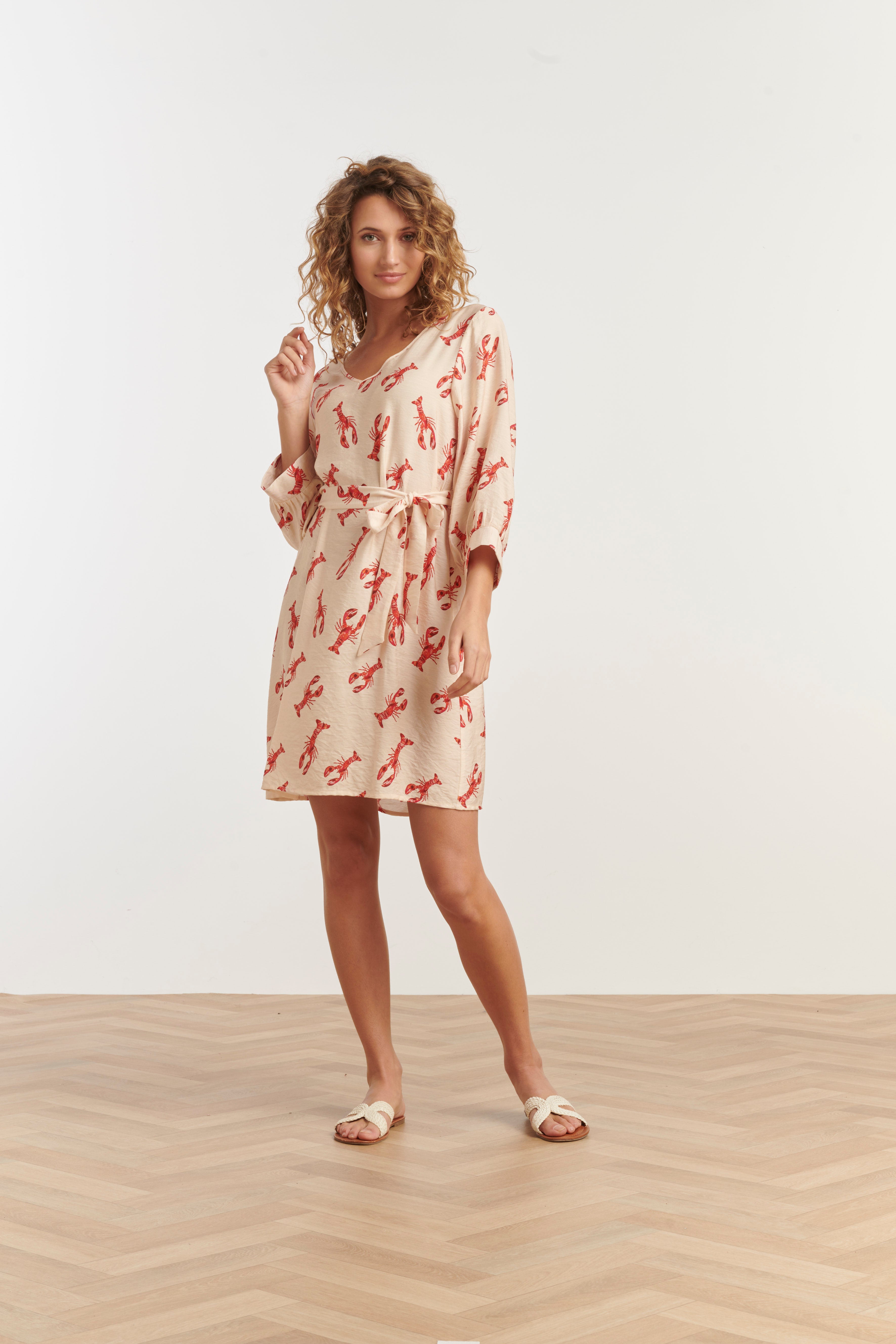 35099, Jurken | Off White - Red