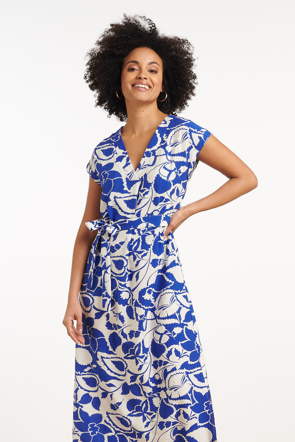 35172, Jurken | Off White-Cobalt Blue
