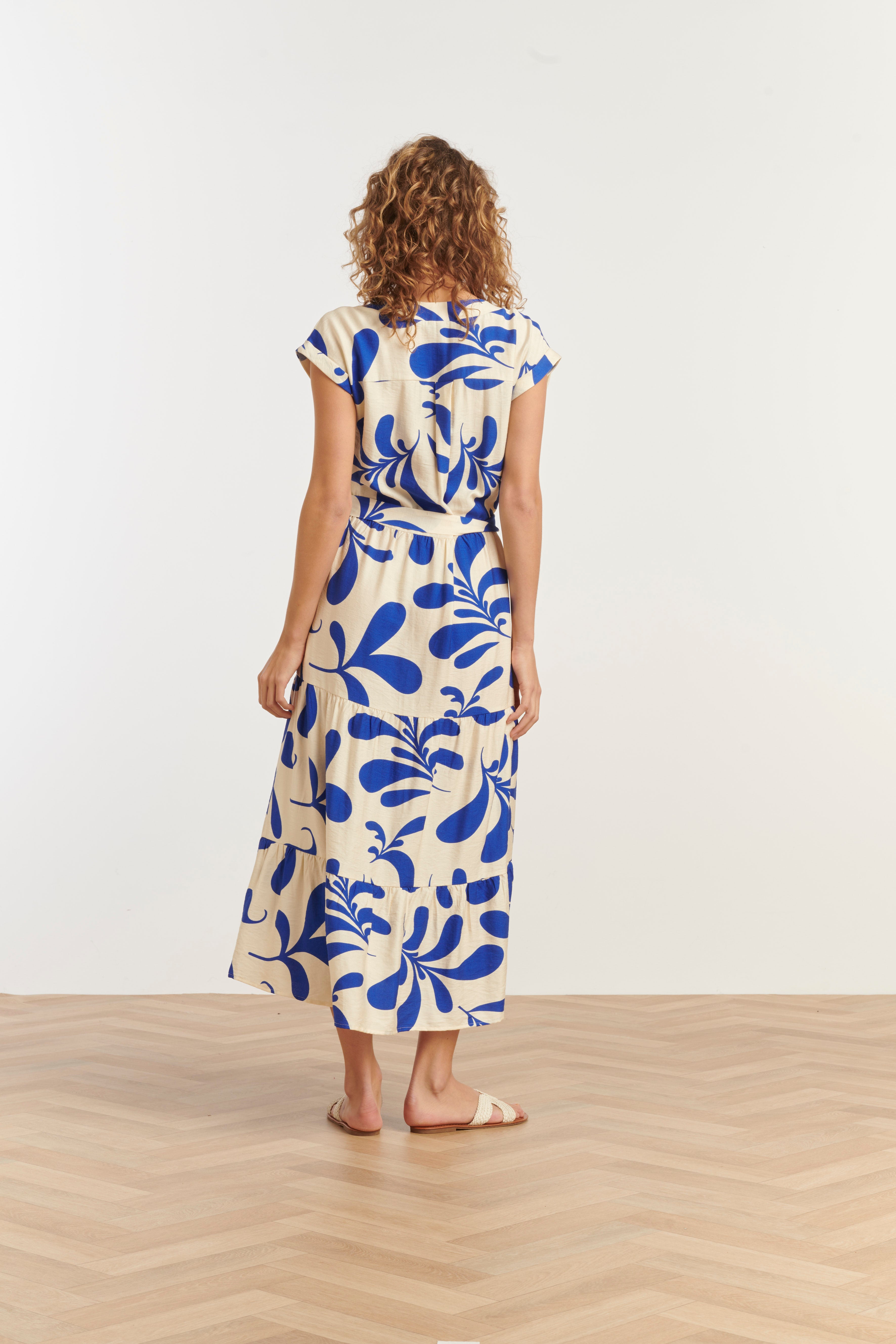 35179, Jurken | Off White-Cobalt Blue