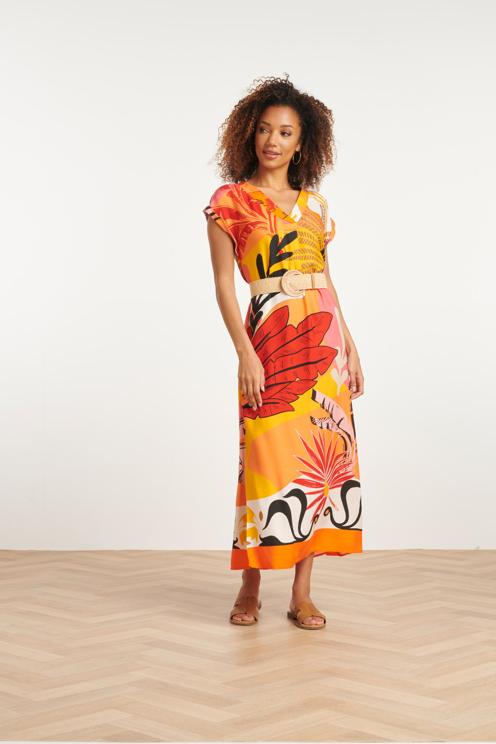 52005 Licht Stretch Riem Met Geometrisch Ontwerp | Sand - Beige