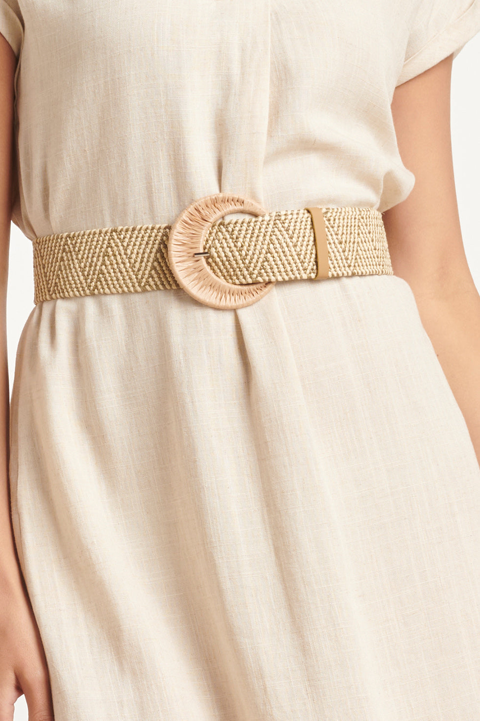 52006 Army Green Stretch Riem Met Geometrisch Patroon | Army - Beige