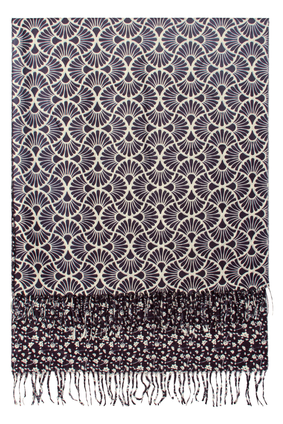 52204 Dubbelzijdige Geprinte Sjaal Met Grafische Printfijne Bloemen | Sand - Black