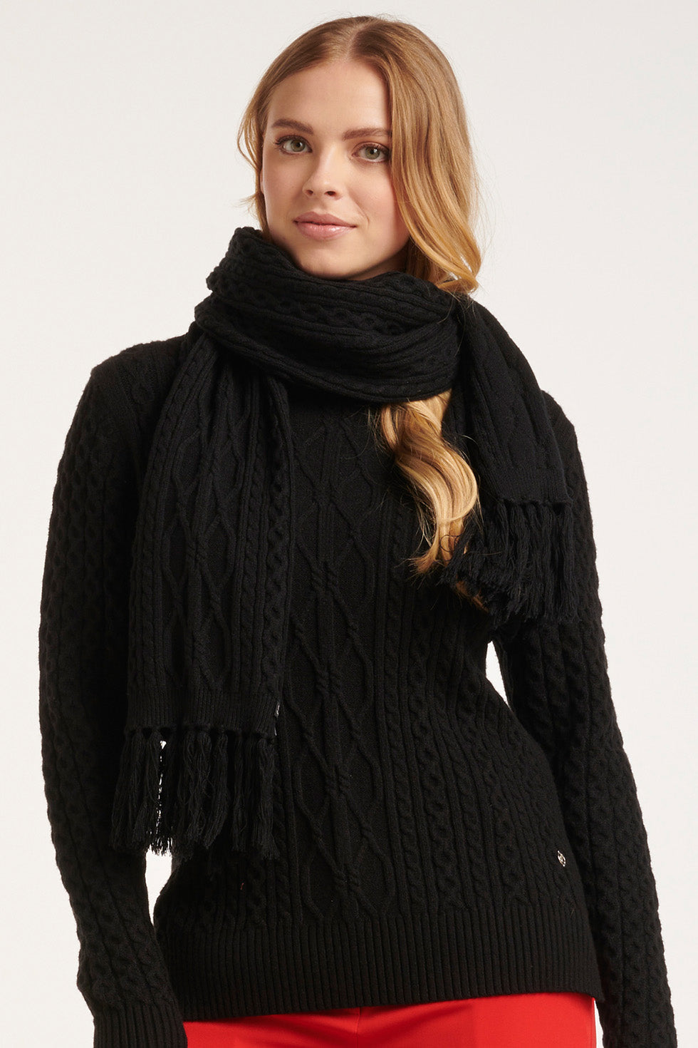 52210 KabElgebreide e Sjaal Met Franjes | Black