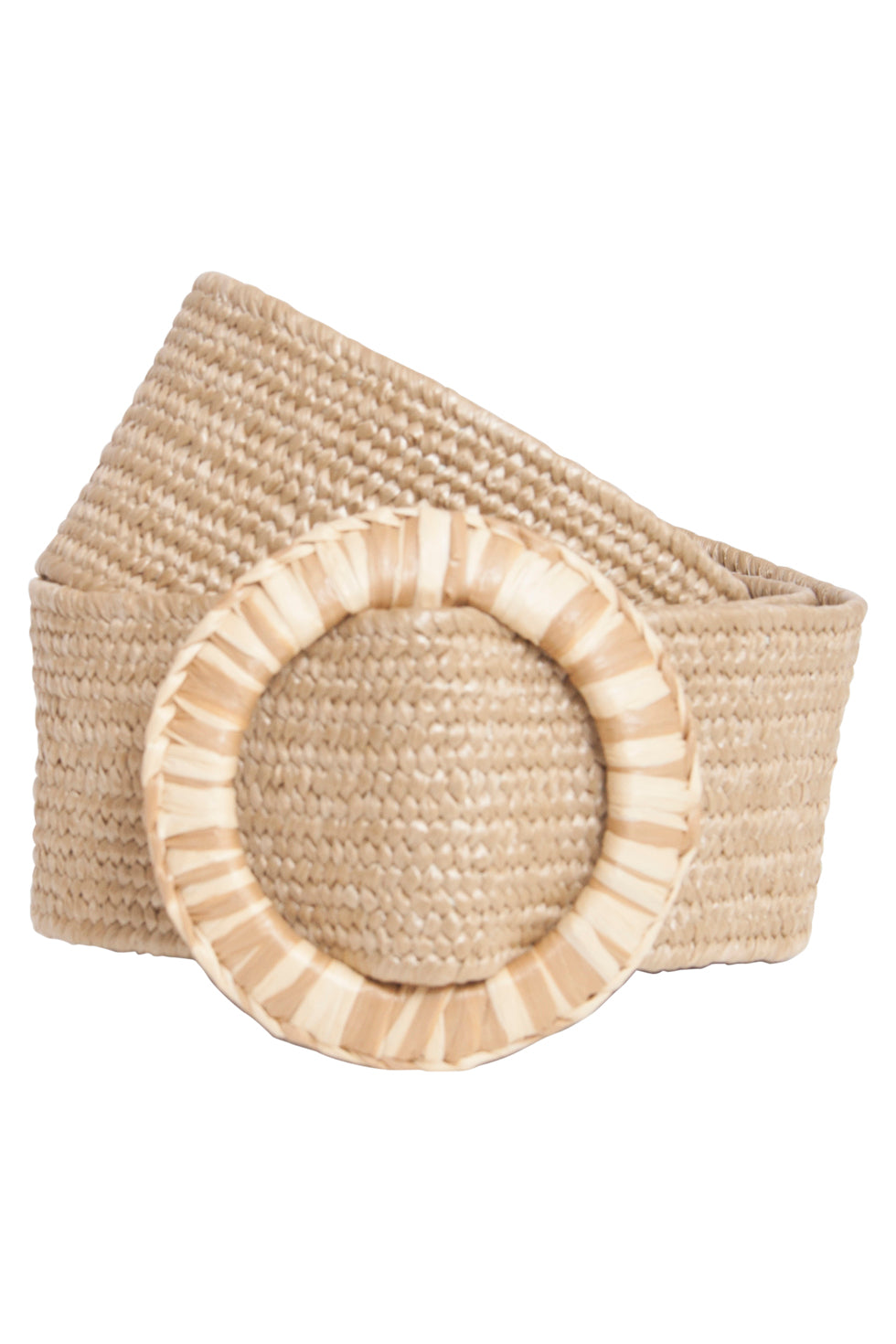 53018 Stretchriemdonker Off White Met Wicker Gesp | Dark Sand - Off White