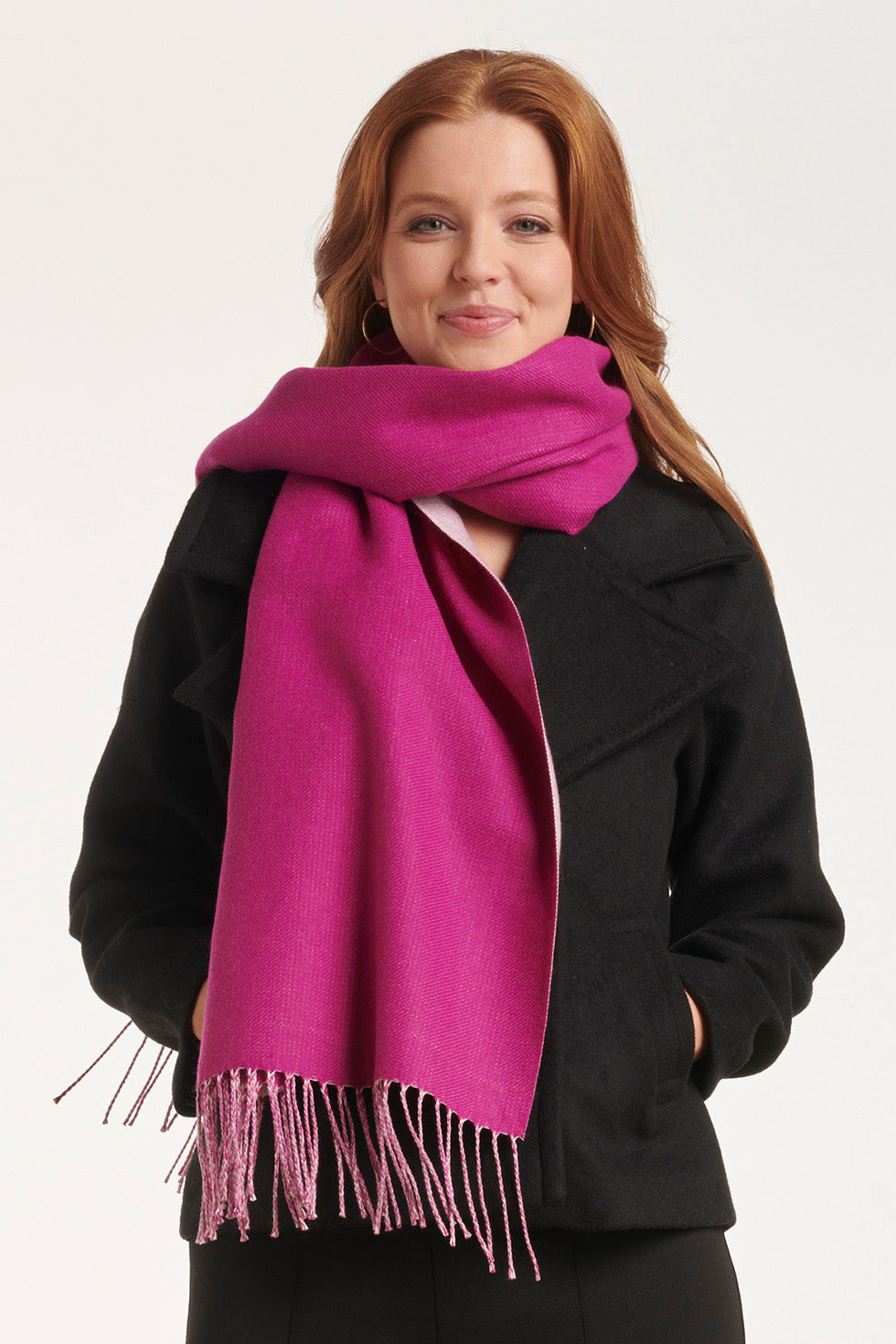 55215 Cerise Sjaal Met Franjes | Cerise