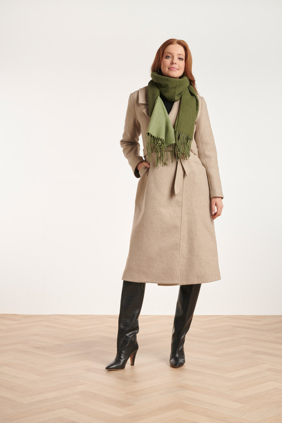 55215 Leger Sjaal Met Franjes | Army Green