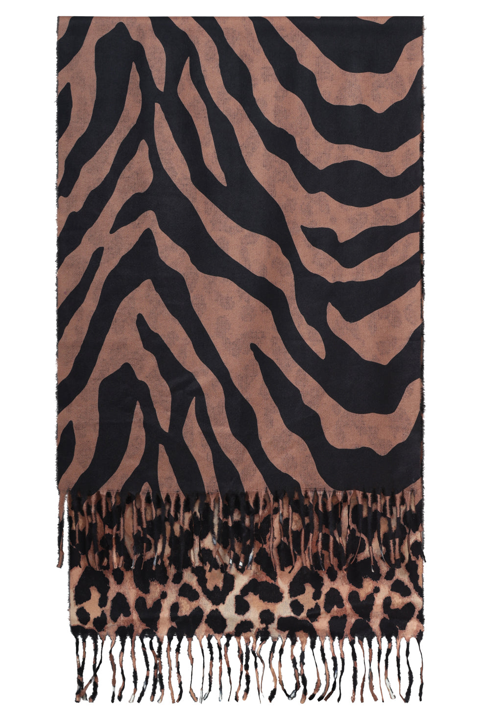55300 Dubbelzijdige Sjaal Met DierEnprInt in Bruin en Zwart | Brown - Black