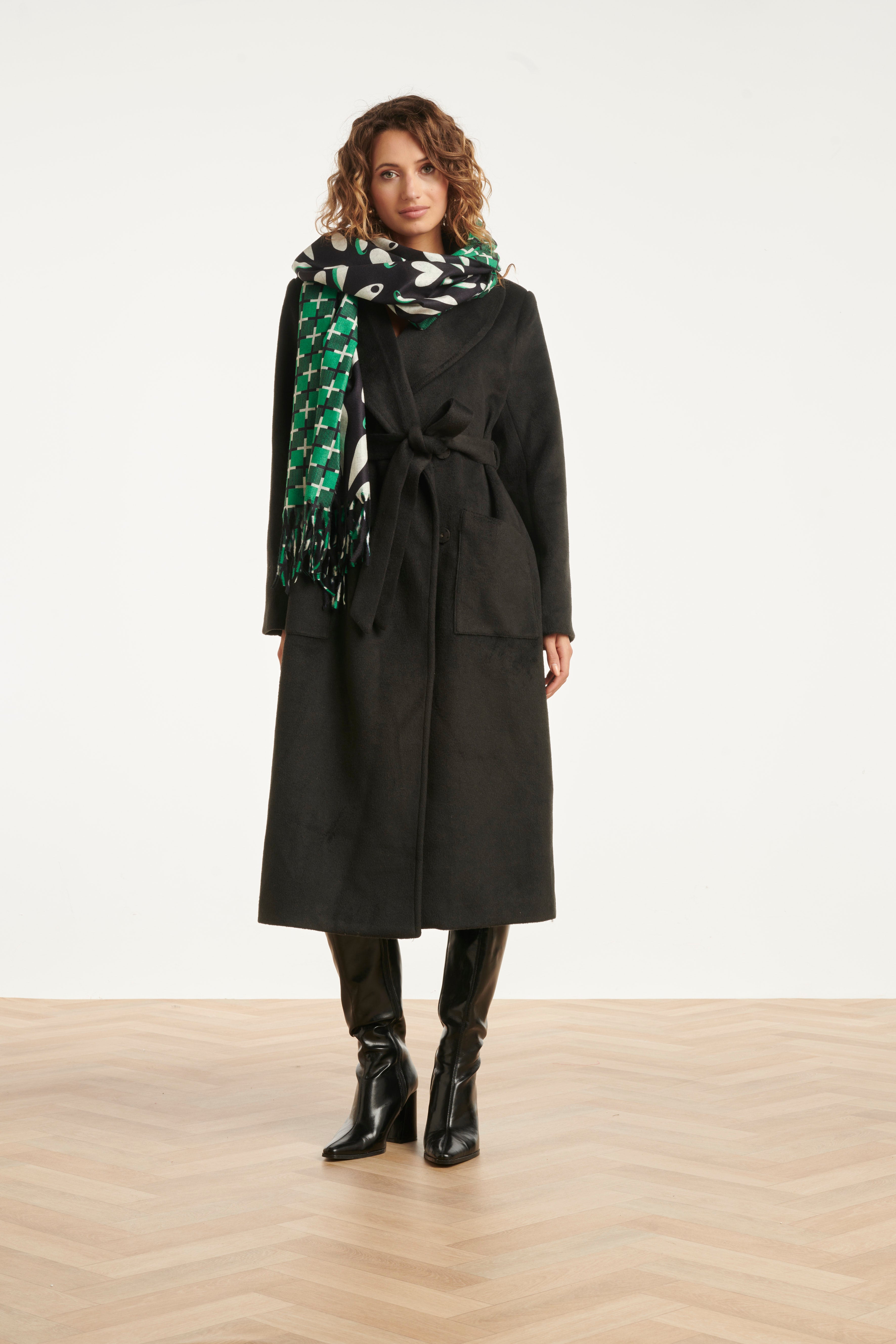 55303 Dubbelzijdige Grafische GeprInt Sjaal in GroEn en Zwart | Green - Black