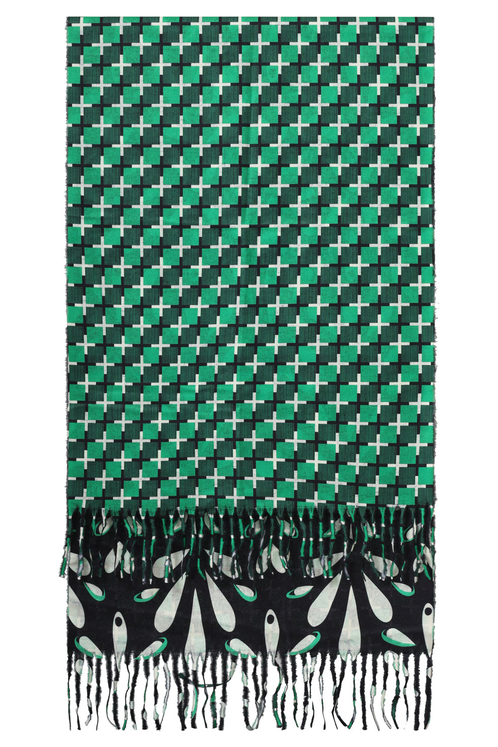 55303 Dubbelzijdige Grafische GeprInt Sjaal in GroEn en Zwart | Green - Black
