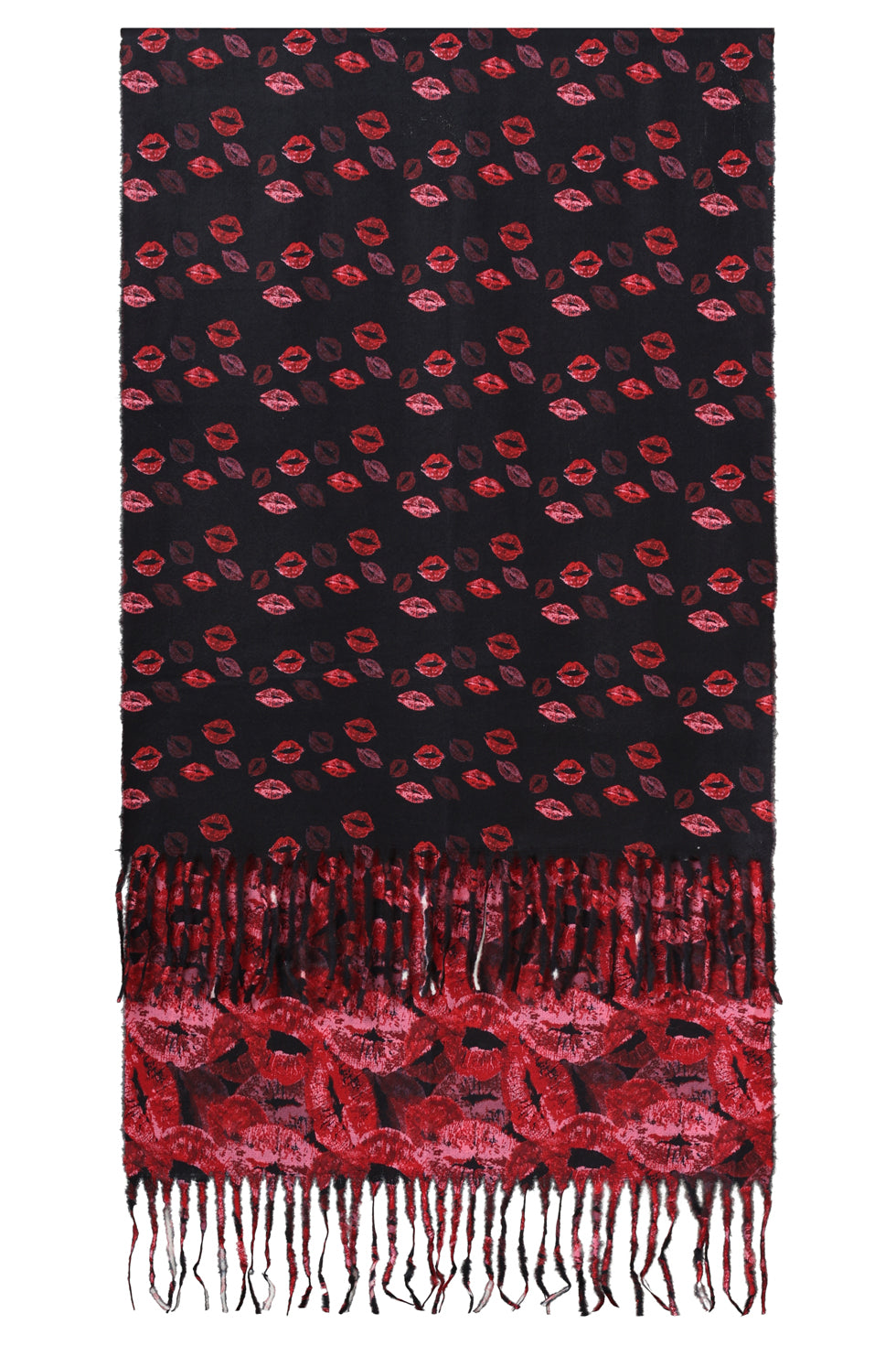 55305 Dubbelzijdige LippEnprInt Sjaal in Zwart en Rood | Black - Red