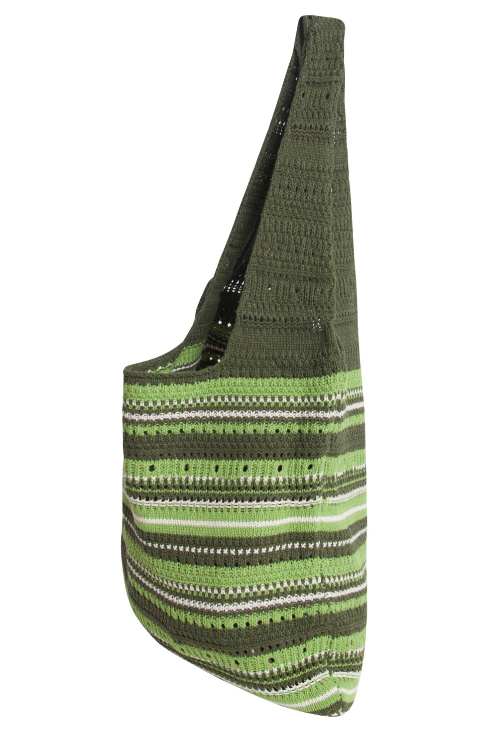 56001 Dames Gehaakte Schoudertas - Multi Licht Te Gestreepte Structuur | Green-White