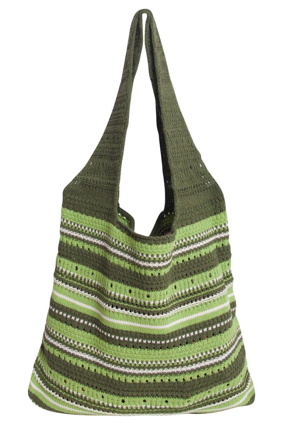 56001 Dames Gehaakte Schoudertas - Multi Licht Te Gestreepte Structuur | Green-White