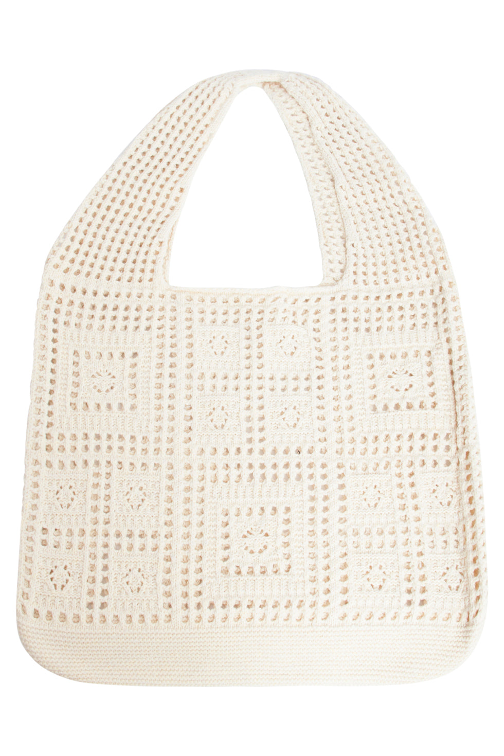 56004 Dames Gehaakte Schoudertas - Patchwork Gebreide Structuur | Light Yellow