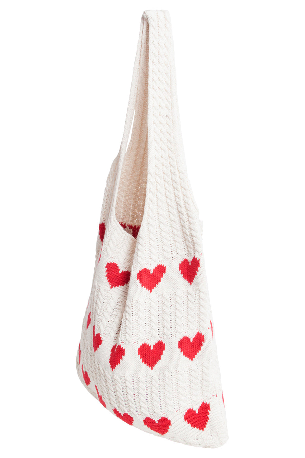 56005 Dames Gehaakte Schoudertas - Met Hartprint | Sand-Red