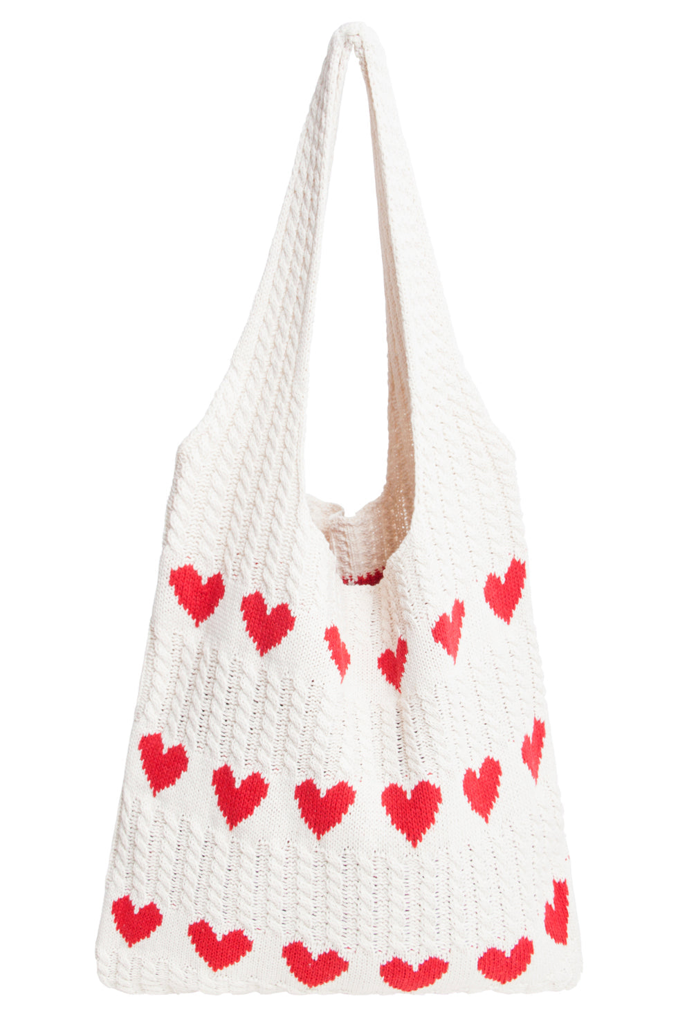 56005 Dames Gehaakte Schoudertas - Met Hartprint | Sand-Red