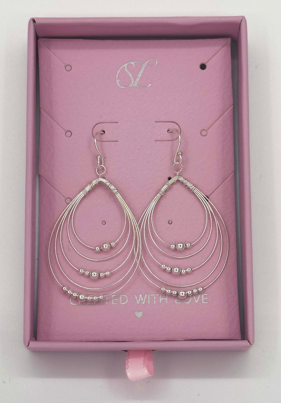 60017 En Multilaagse Ovale Kralen Hoepel Oorbellen | Silver