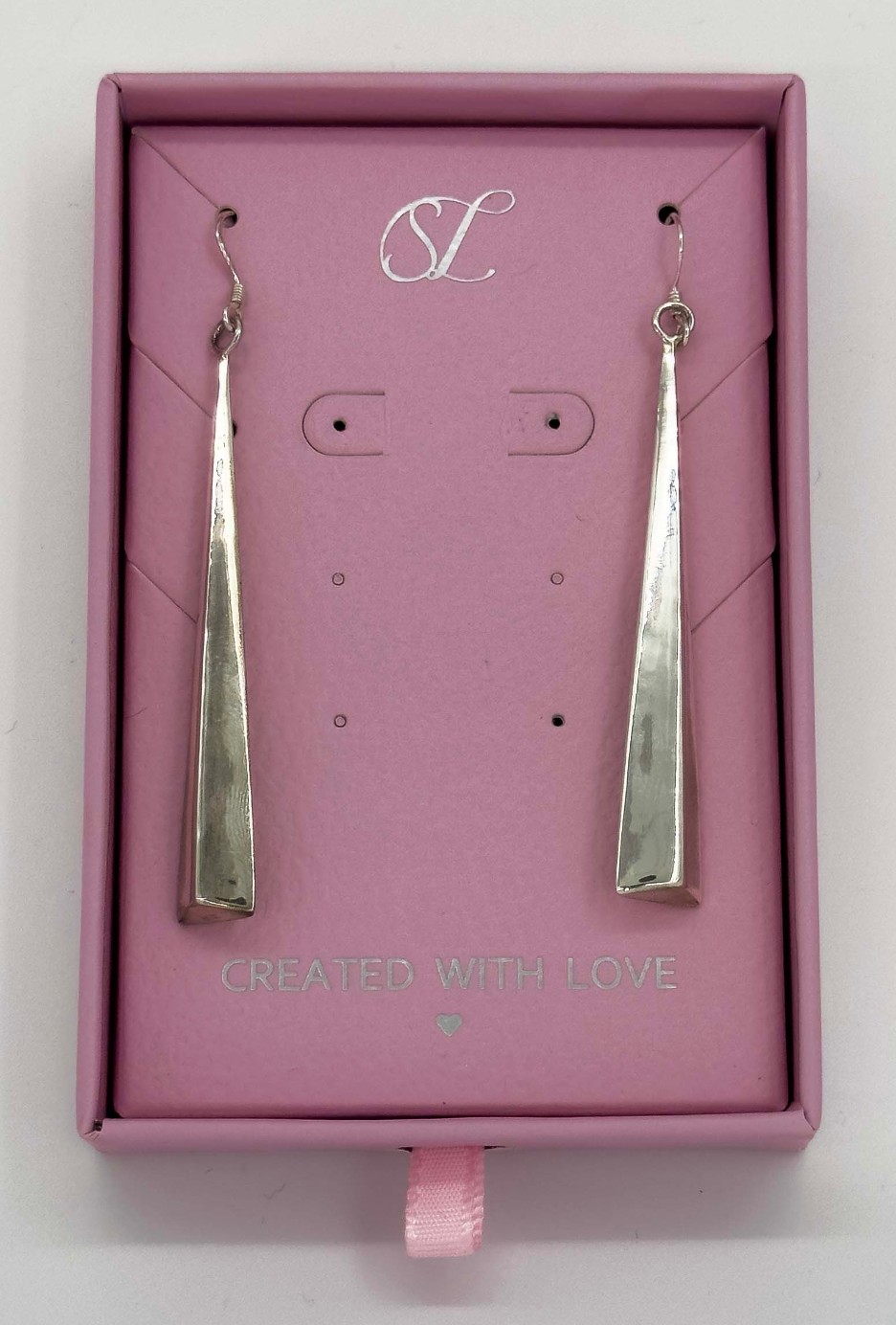 60023 En Platte Langwerpige Hanger Oorbellen | Silver