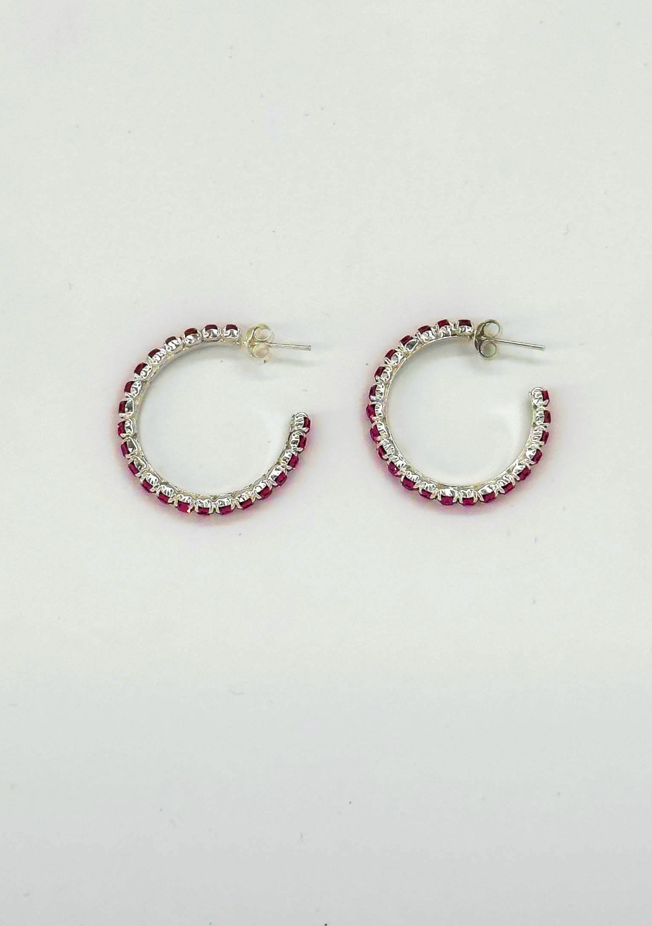 60039 En Kleine Open Hoepel Oorbellen Met Zirkoon | Silver - Pink