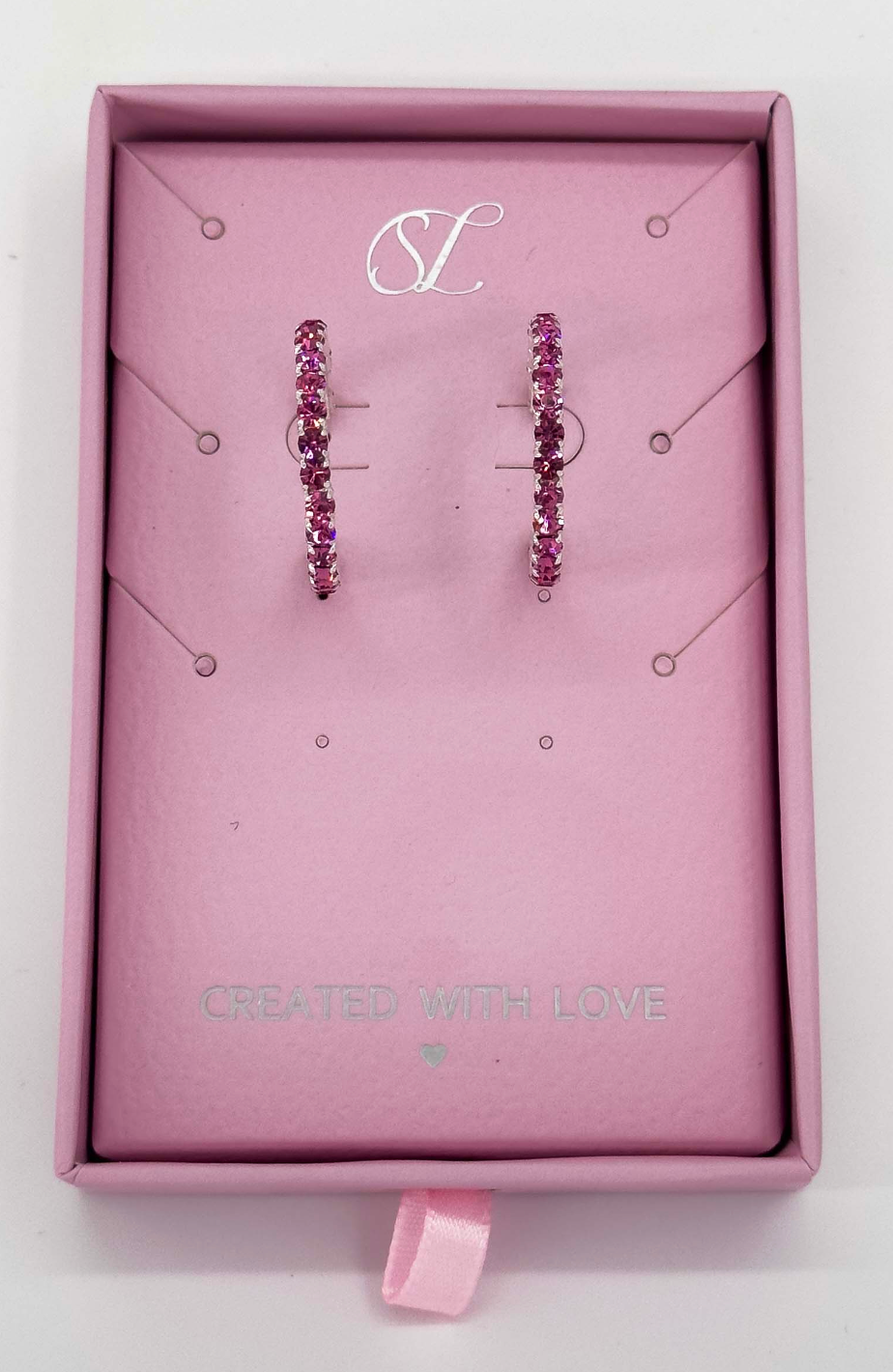 60039 En Kleine Open Hoepel Oorbellen Met Zirkoon | Silver - Pink