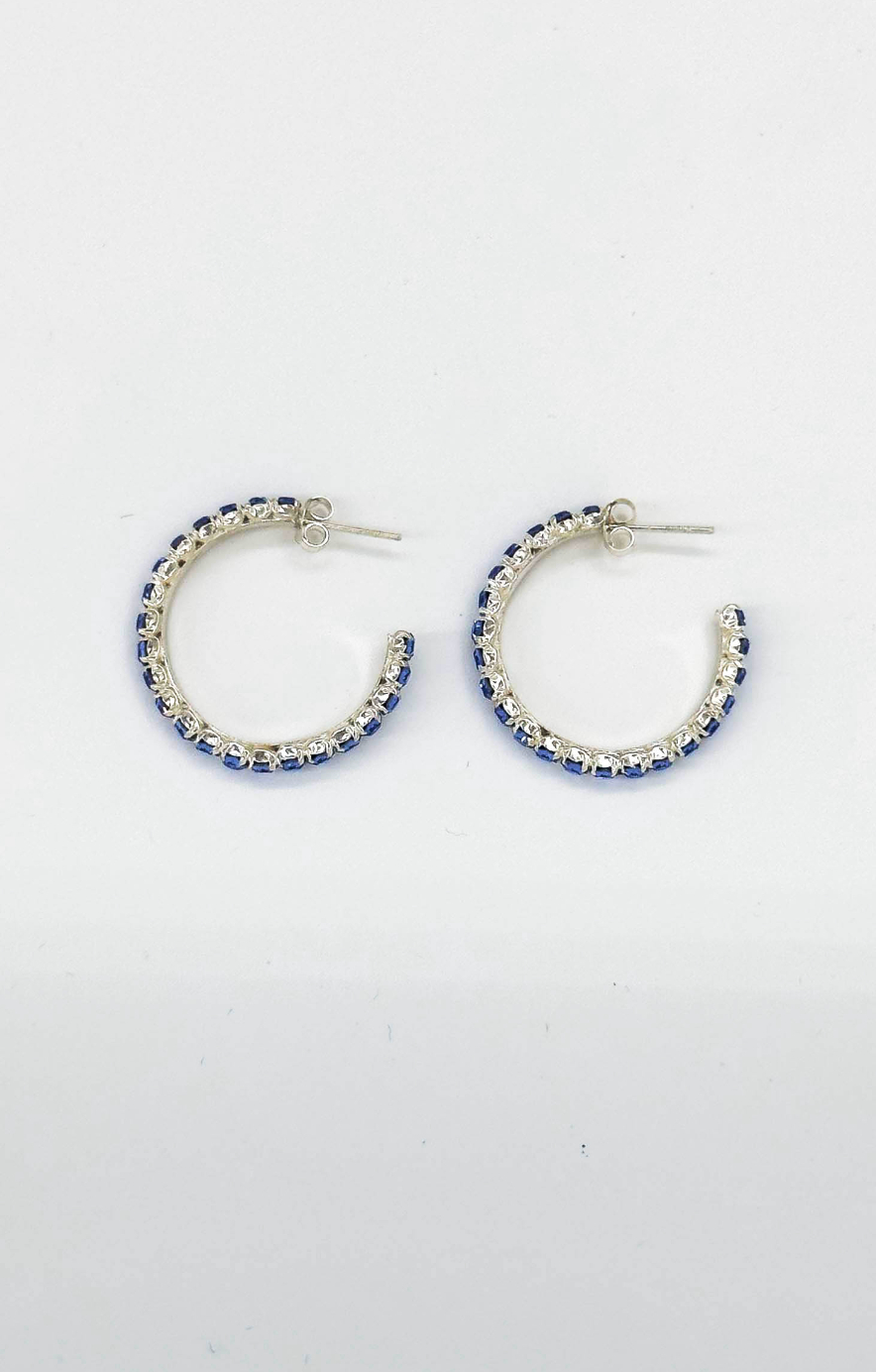 60039 En Kleine Open Hoepel Oorbellen Met Licht Zirkoon | Silver - Light Blue